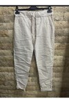 Sihirli İtalyan Stil Likralı Pantolon Vizon Beyaz Çizgili