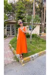 Trx Orange V Yaka Cepli Tencel  Elbise