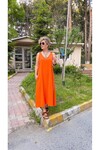 Trx Orange V Yaka Cepli Tencel  Elbise