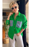 Nice Kot İşleme Detaylı Gömlek Yeşil