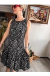 Ktn Sıfır Kol Cepli Bürümcük Elbise Zebra Desen