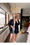 Vogue Pul Detay Nakış İşlemeli Kimono Ceket Siyah